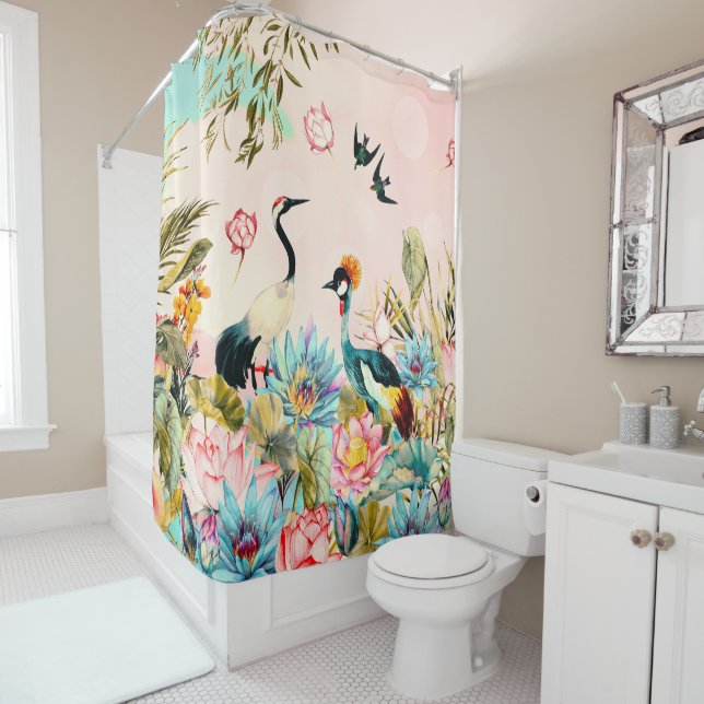 Landscapes of birds in paradise shower curtain (In Situ)