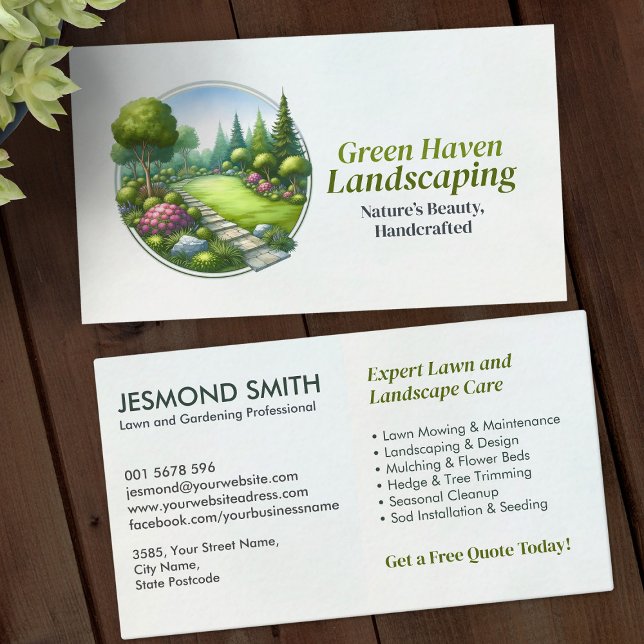 Landscaping and Lawn Care Services - Watercolor Business Card (Creator Uploaded)