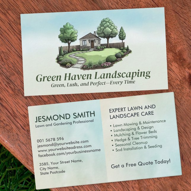 Landscaping and Lawn Care Services - Watercolor Business Card (Creator Uploaded)
