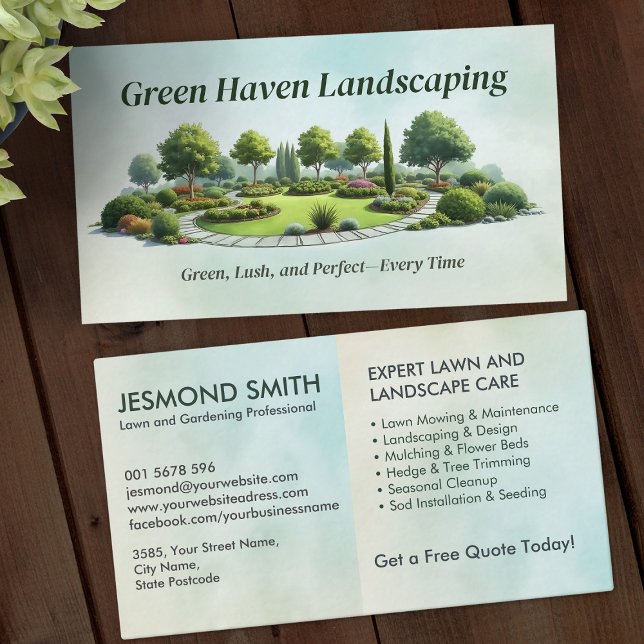 Landscaping and Lawn Care Services - Watercolor Business Card (Creator Uploaded)