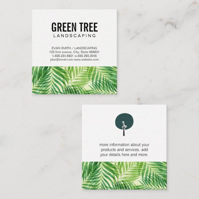 Landscaping Architecture | Palm Leaf Square Business Card (Front/Back)