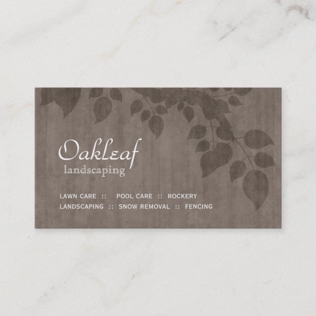 Landscaping Business Card Beige Tree Leaves (Front)