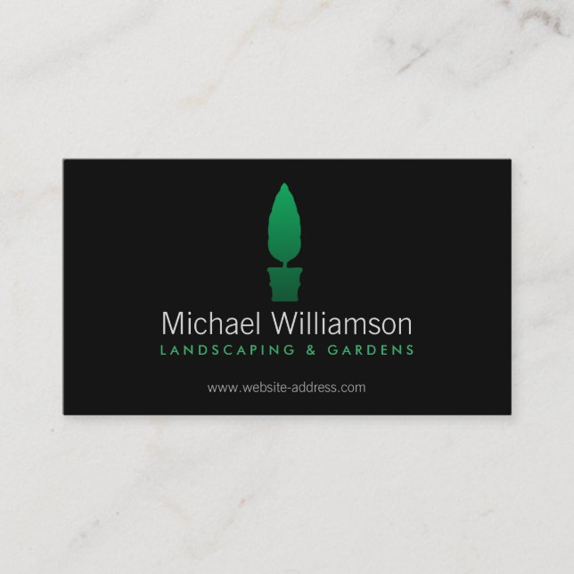 Landscaping, Gardening Green Topiary Logo Business Card (Front)
