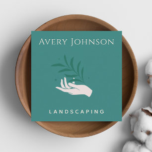 Landscaping Gardening Hand Plant Care Bold Minimal Square Business Card