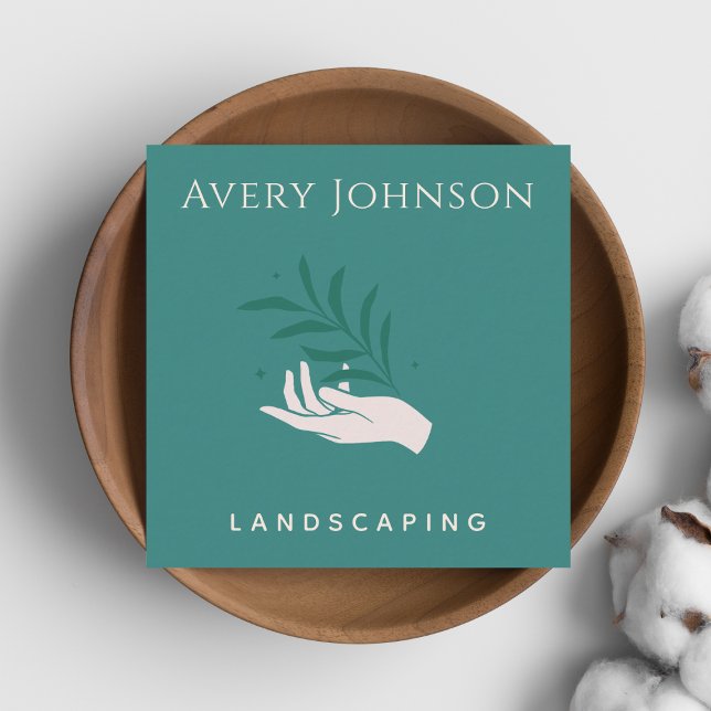 Landscaping Gardening Hand Plant Care Bold Minimal Square Business Card (Creator Uploaded)
