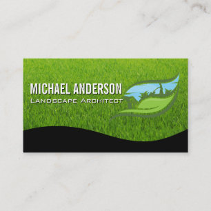 Landscaping Gardening Logo   Leaf Grass Business Card