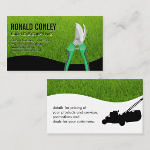 Landscaping Gardening Tools Grass Background Business Card