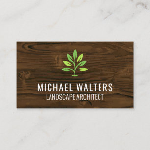 Landscaping Green Plant Icon   Wood Background Business Card