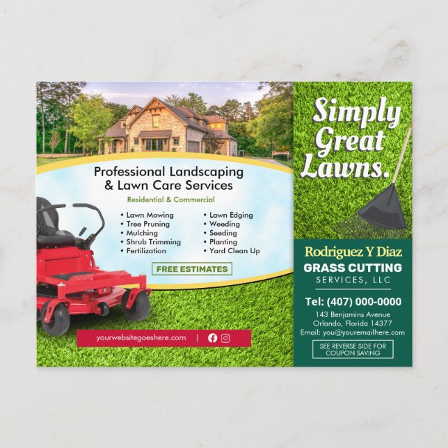 Landscaping Lawn Care Grass Cutting Flyer Postcard (Front)