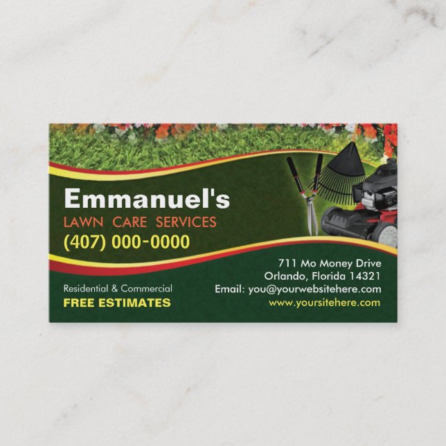 Landscaping Lawn Care Mower Business Card Template (Front)