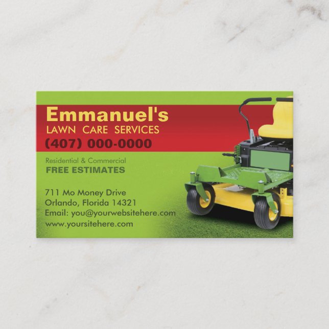 Landscaping Lawn Care Mower Business Card Template (Front)