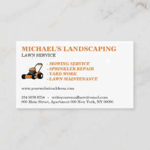 Landscaping Lawn Care Mower Orange Business Card
