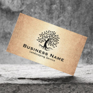 Landscaping & Lawn Care Tree Logo Vintage Gold Business Card