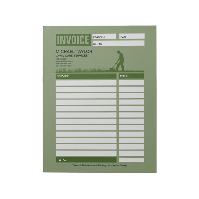 Landscaping Lawn Mowing Business Receipt Invoice Notepad (Rotated)