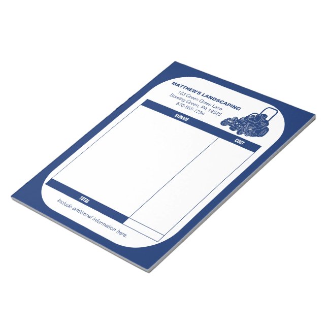 Landscaping Lawn Mowing Business Receipt Invoice Notepad (Angled)