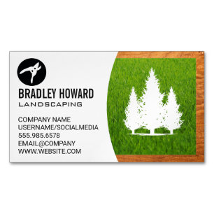 Landscaping Logo Grass and Trees Magnetic Business Card