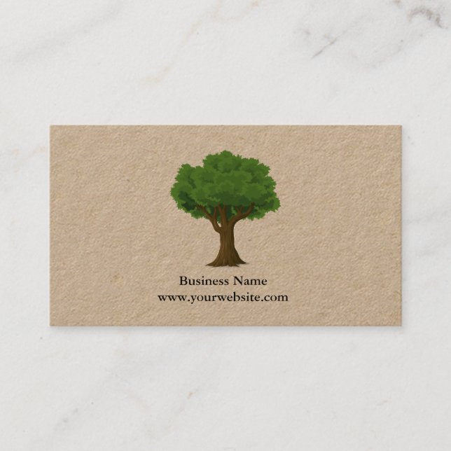 Landscaping Minimalist Green Tree Kraft (printed) Business Card (Front)