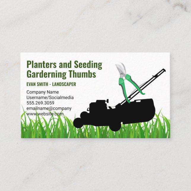 Landscaping | Sitting Lawn Mower | Trimmers Business Card (Front)