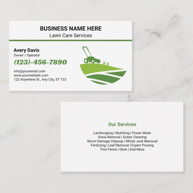 Landscaping Yard Work Grass Cutting lawn Care Business Card (Front/Back)