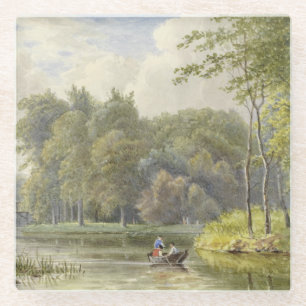 Landschap met Figuren in een Roeibootje Vintage Glass Coaster