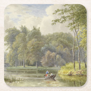 Landschap met Figuren in een Roeibootje Vintage Square Paper Coaster