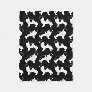 Landseer Newfoundland Dog Silhouettes Pattern Fleece Blanket