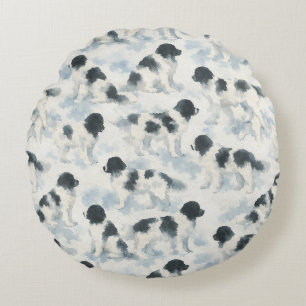 Landseer Newfoundland dog watercolor Round Cushion