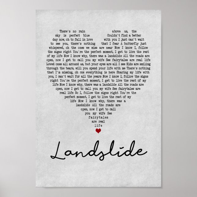 Landslide Grey Heart Song Lyric Wall Art Print (Front)