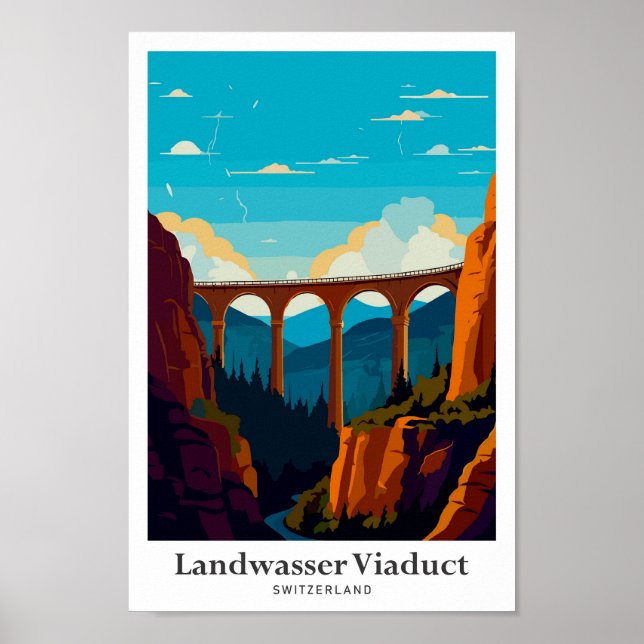 Landwasser Viaduct Switzerland Travel Art Vintage Poster (Front)