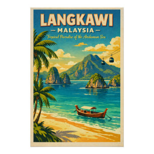 Langkawi Island, Malaysia, in a vibrant retro  Poster