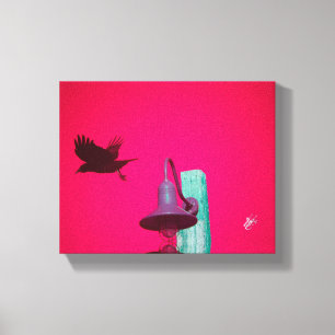 Langley Crow Light Post Coral Cyan Art Canvas Print