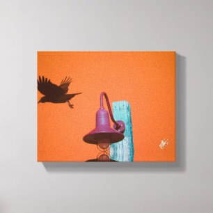 Langley Crow Light Post Orange Aqua Art Canvas Print