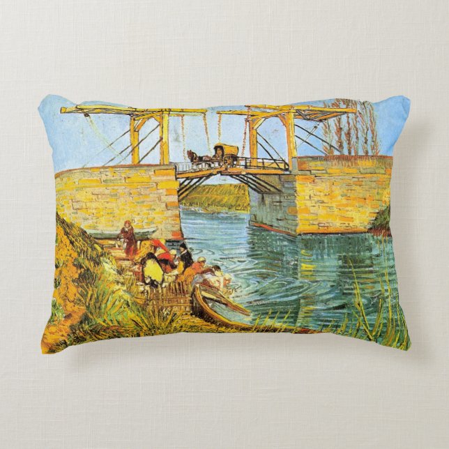 Langlois Bridge at Arles by Vincent van Gogh Decorative Cushion (Front)