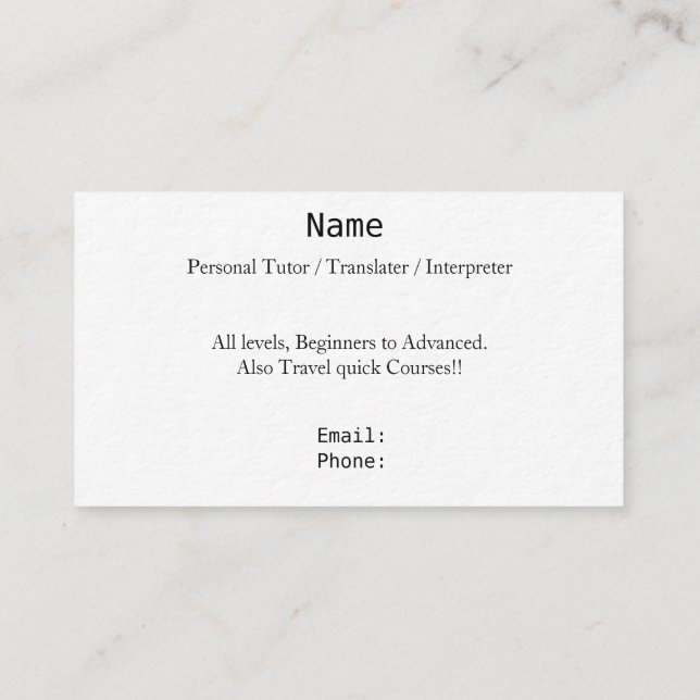 Language Business Card (Back)