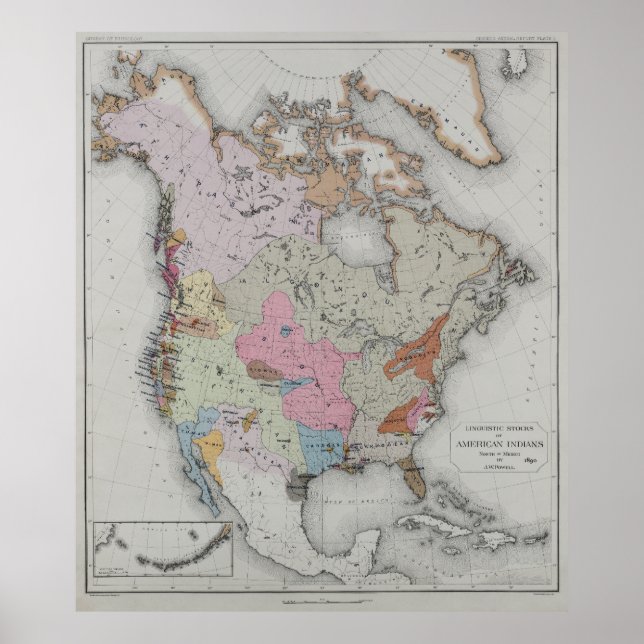 Languages of North American Native People Map 1890 Poster (Front)