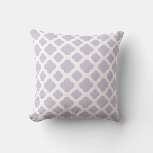 Languid Lavender and White Quatrefoil Pattern Cushion (Front)