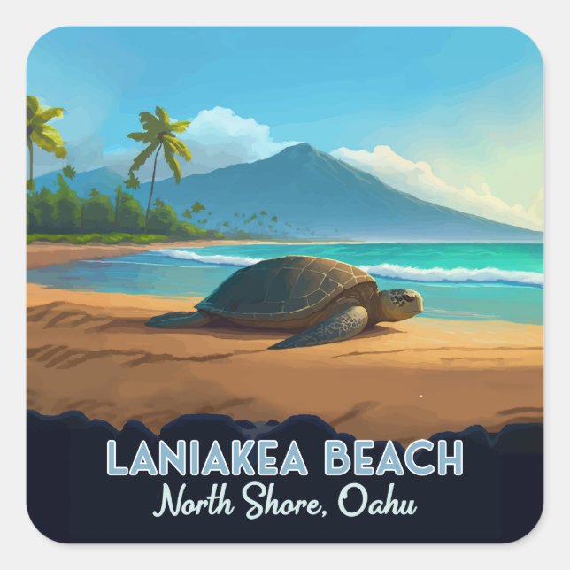 Laniakea Beach Haleiwa Oahu Hawaii Turtle Square Sticker (Front)