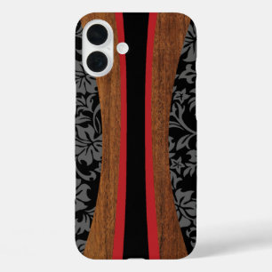 Laniakea Hawaiian Faux Wood Surfboard In Black iPhone 16 Plus Case