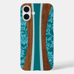 Laniakea Hawaiian Faux Wood Surfboard in Teal iPhone 16 Plus Case