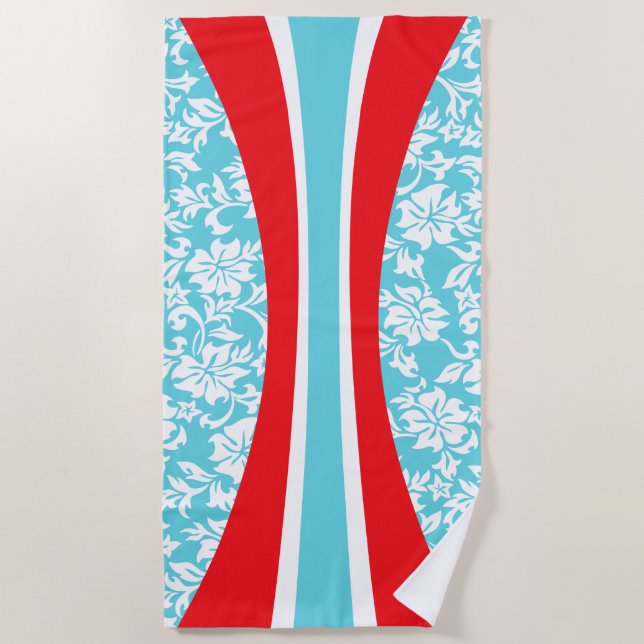 Laniakea Hawaiian Striped Surfboard - Aqua Beach Towel (Front)