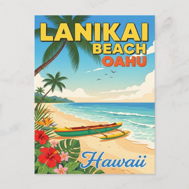 Lanikai Beach, Hawaii – Tropical Canoe Postcard (Front)