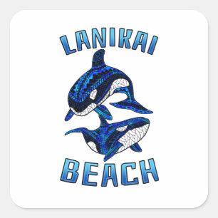 Lanikai Beach Hawaii Vacation Tribal Whale Orcas Square Sticker