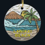 Lanikai Beach Hawaii Vintage Ceramic Tree Decoration<br><div class="desc">Lanikai Beach hand drawn illustration with mountains and ocean waves in the background. Perfect for anyone who loves to visit Lanikai Beach.</div>