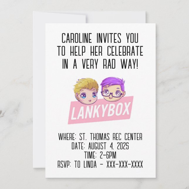Lankybox Youtube Birthday Invitation (Front)