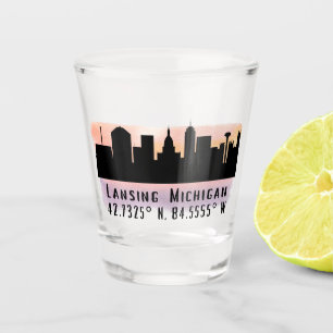 Lansing MI City Skyline Latitude and Longitude  Shot Glass
