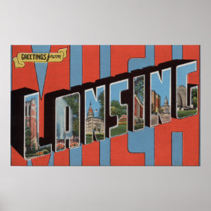 Lansing, Michigan - Large Letter Scenes Poster