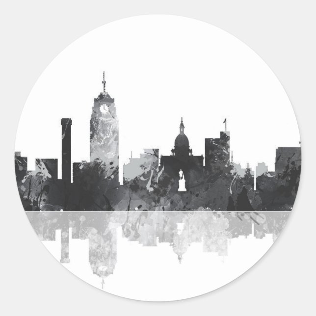 LANSING, MICHIGAN SKYLINE CLASSIC ROUND STICKER (Front)