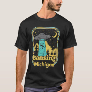 Lansing Michigan Ufo Alien Hunter 80s Retro State  T-Shirt
