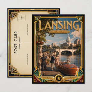 Lansing Michigan Vintage Art Deco Golden Age Postcard