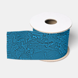 Lantana Floral Teal Blue Design Grosgrain Ribbon